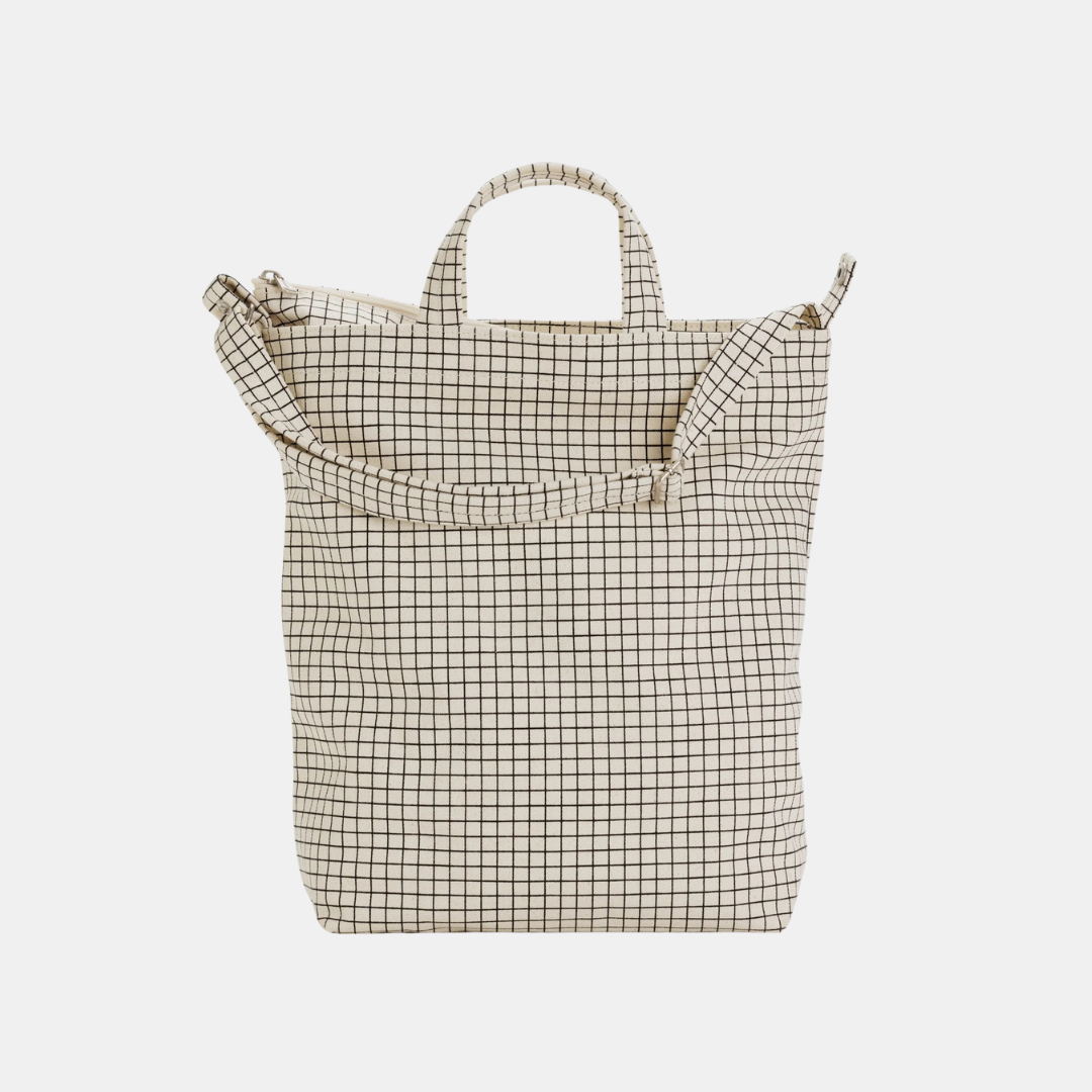 Natural Grid Zip Duck Tote