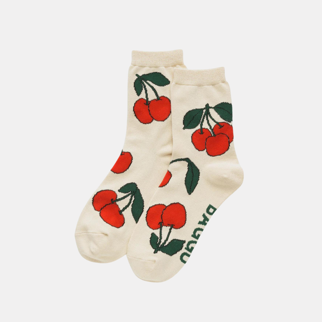 Ecru Cherry Crew Socks