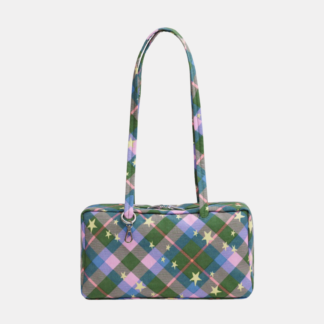 Green Star Plaid Small Nylon Bowler Bag