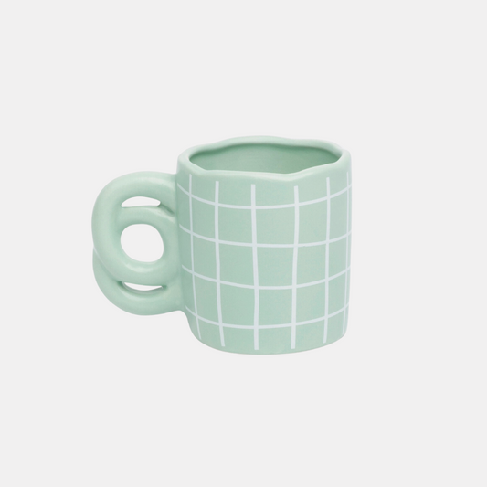 Mint Grid Loop Handle Mug