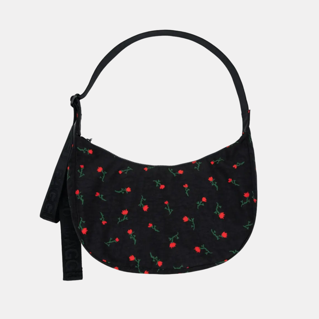 Painted Wildflower Medium Nylon Crescent Bag