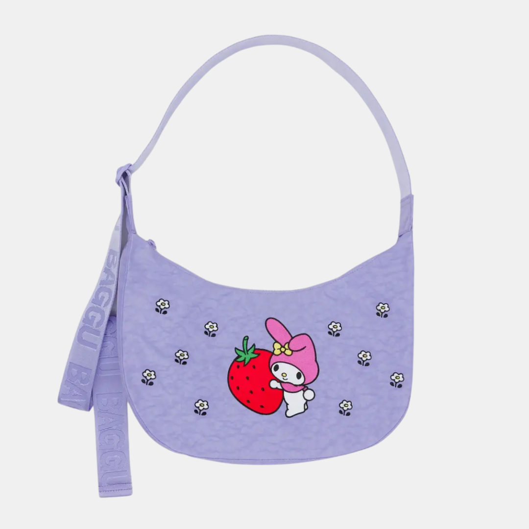 Embroidered My Melody Strawberry Medium Nylon Crescent Bag