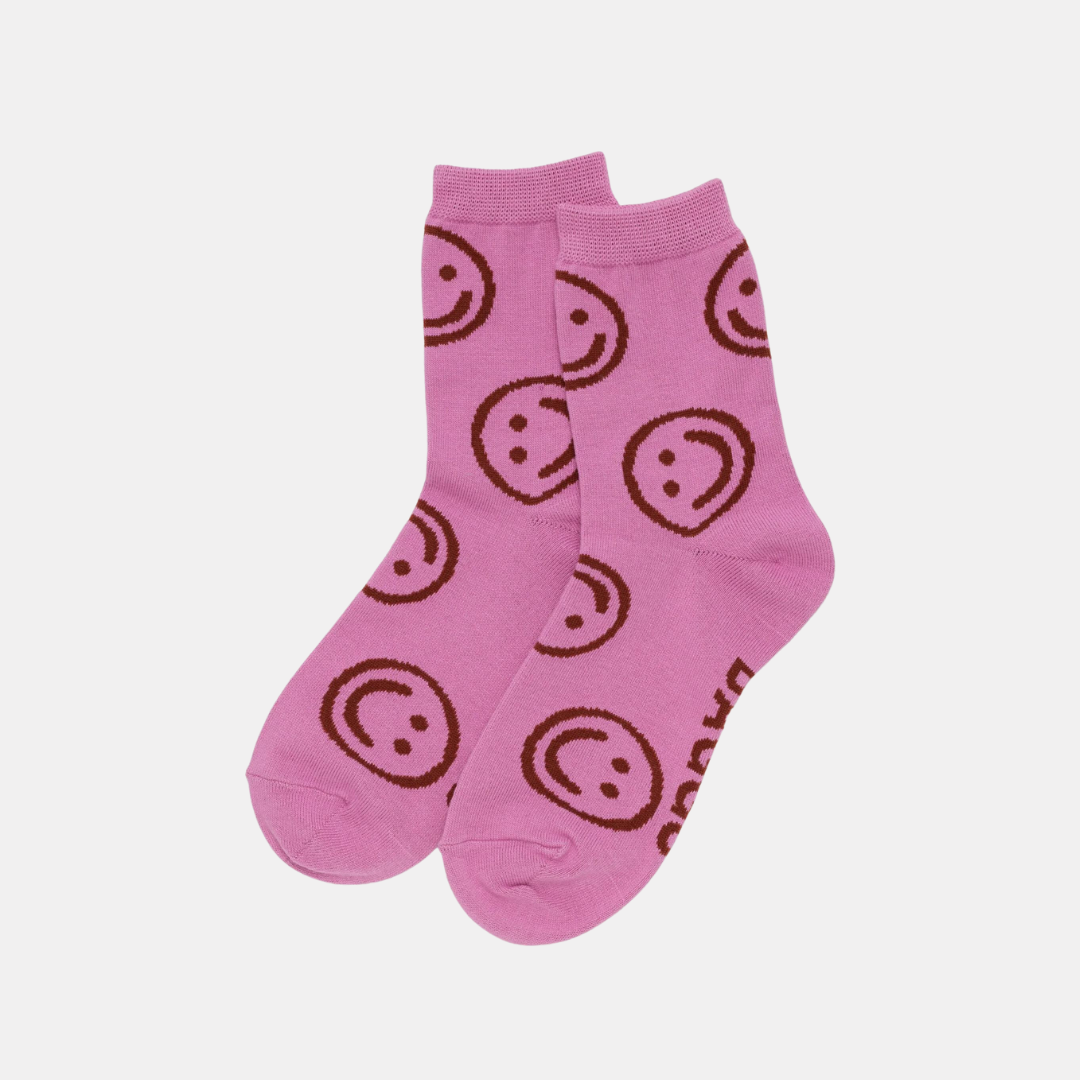 Extra Pink Happy Crew Socks