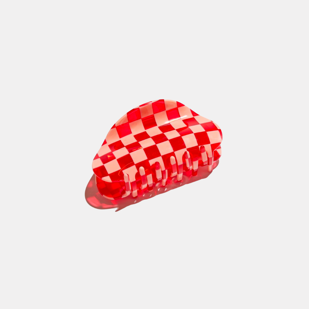 Peach + Red Checker Hair Claw