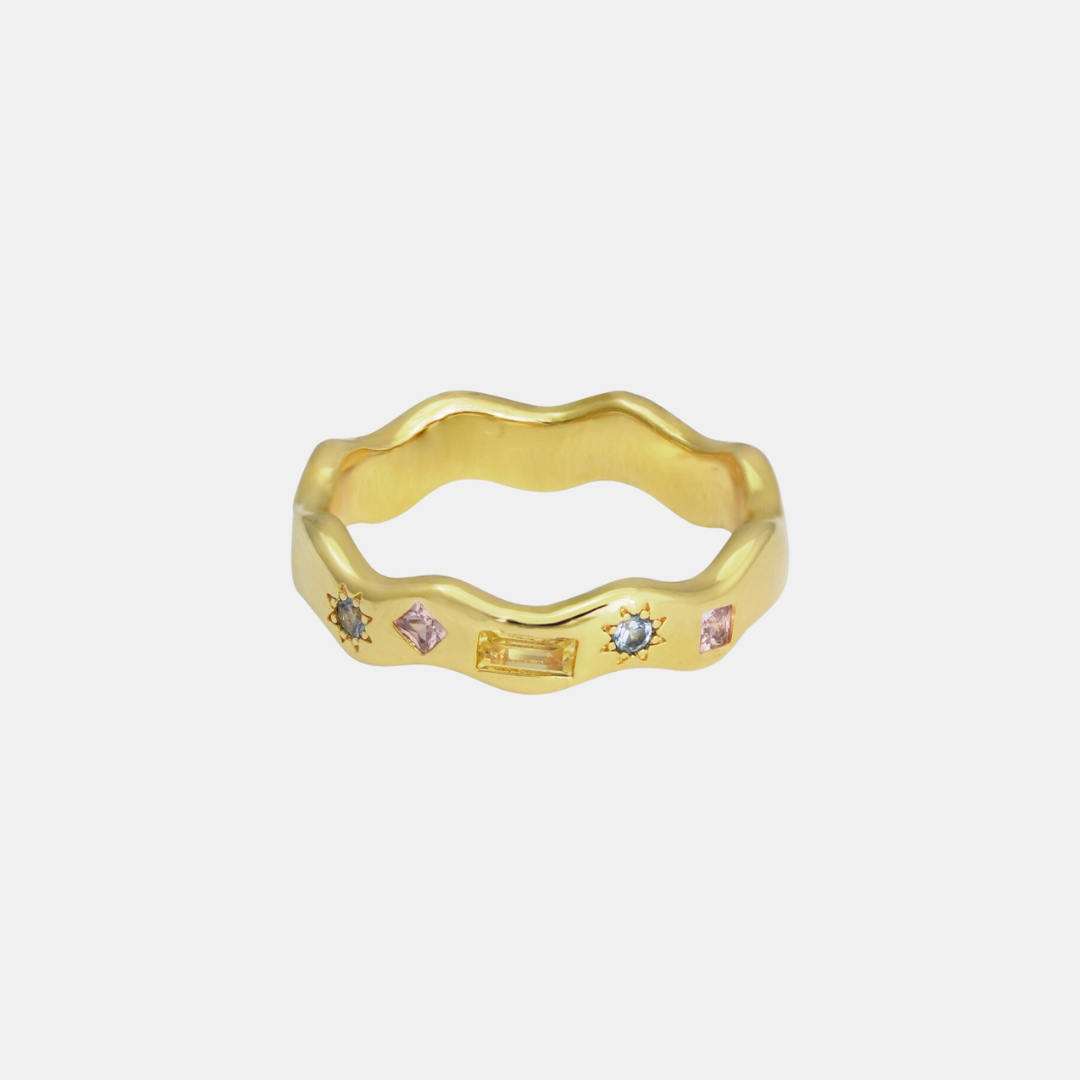 Gold Pastel Jewelled Wiggle Ring