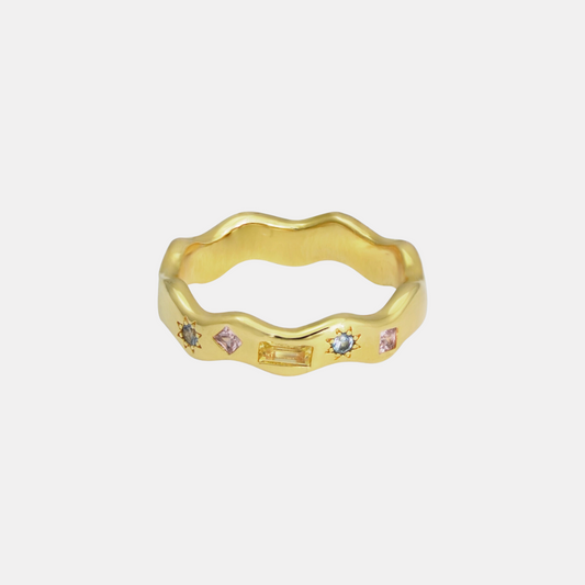 Gold Pastel Jewelled Wiggle Ring