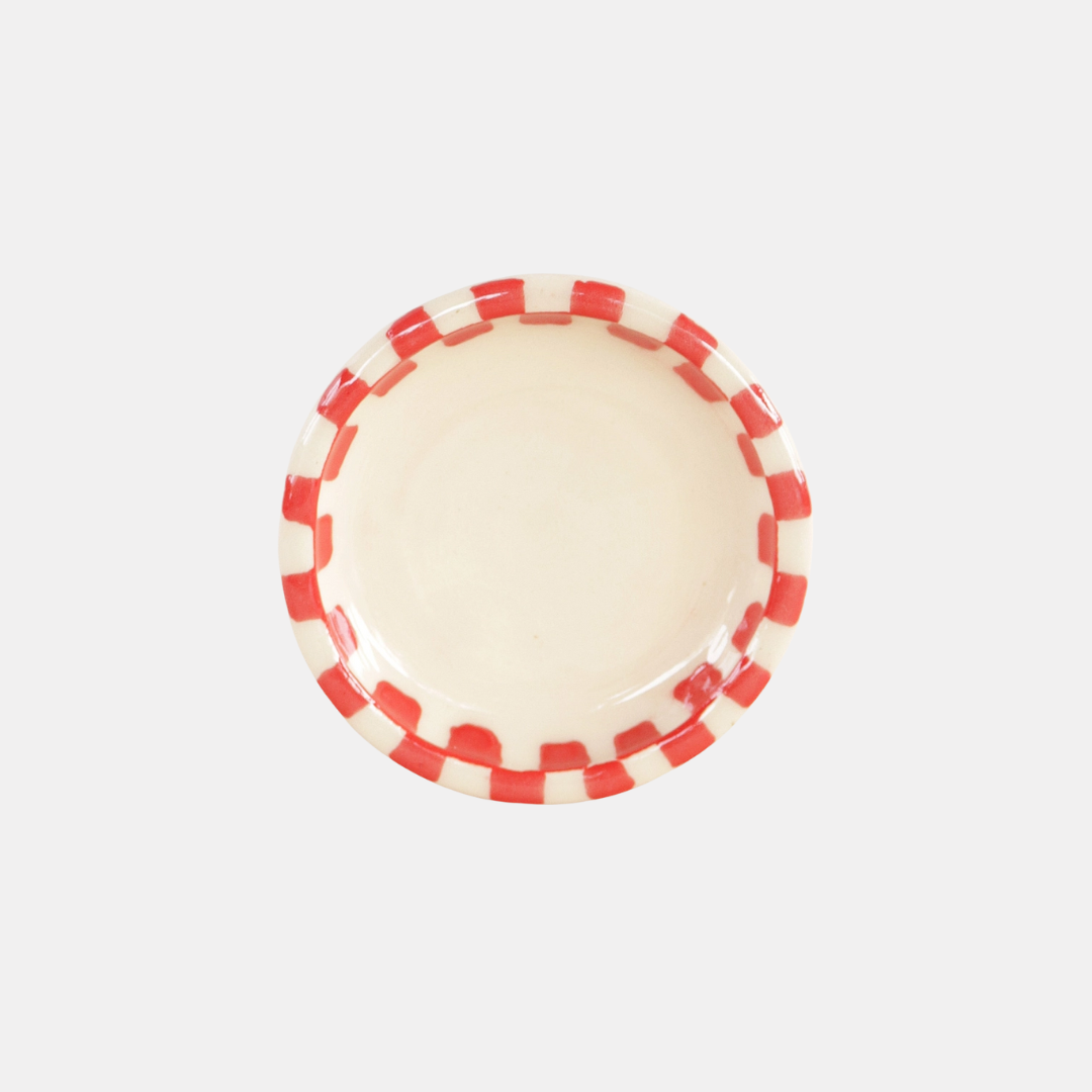 Red Checker Border Small Ceramic Dish