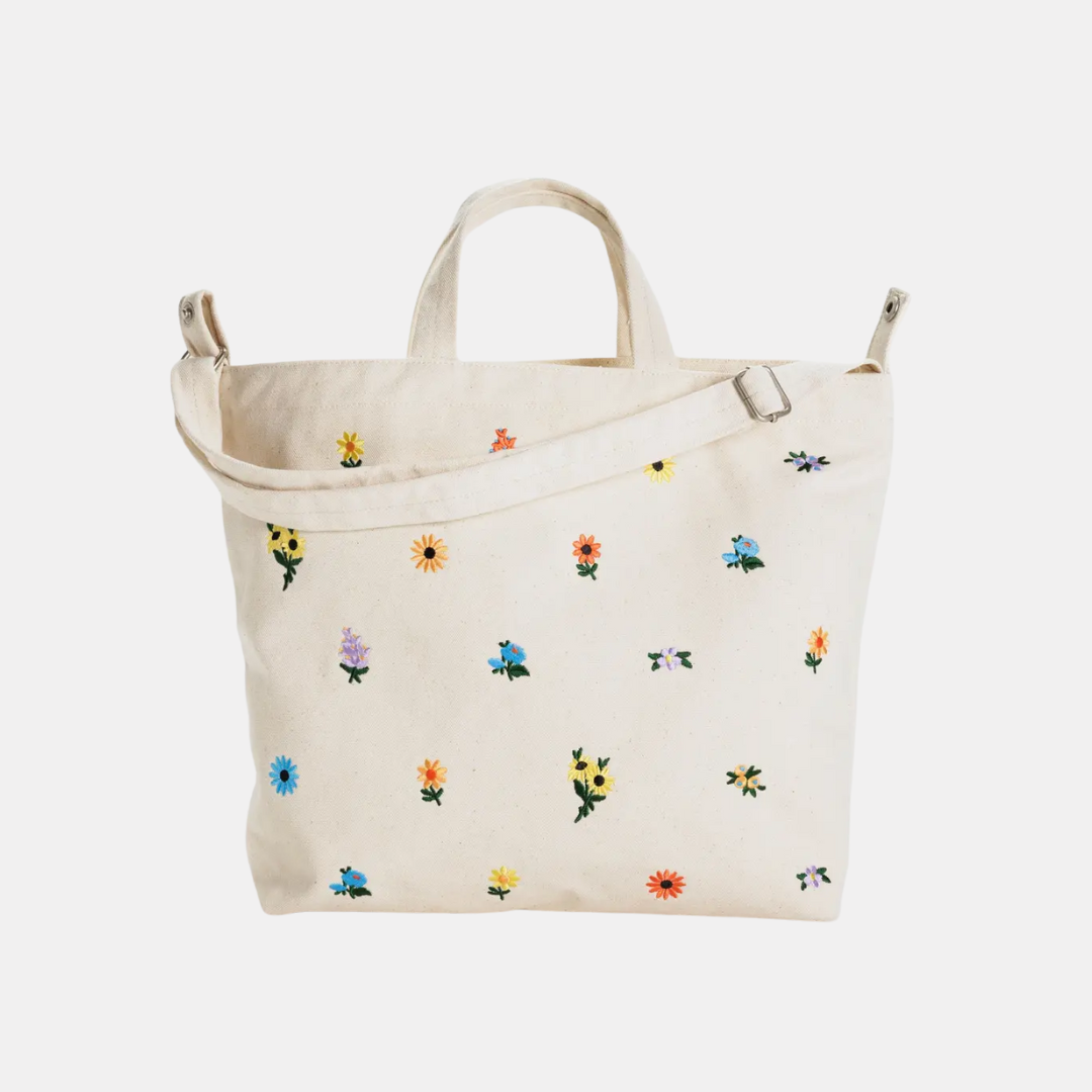 Embroidered Ditsy Floral Horizontal Duck Tote