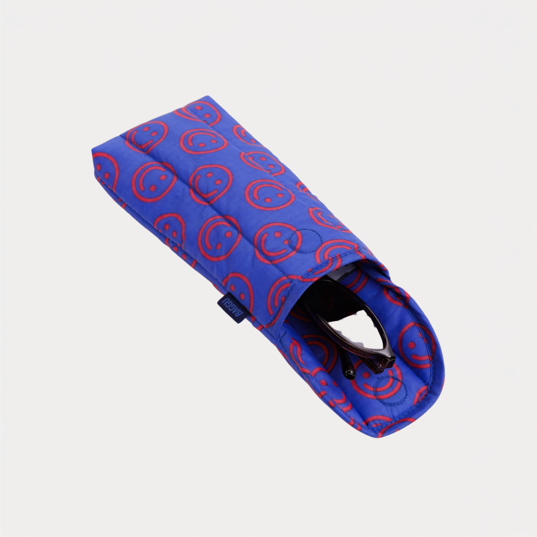 Mini Cobalt Happy Puffy Glasses Sleeve