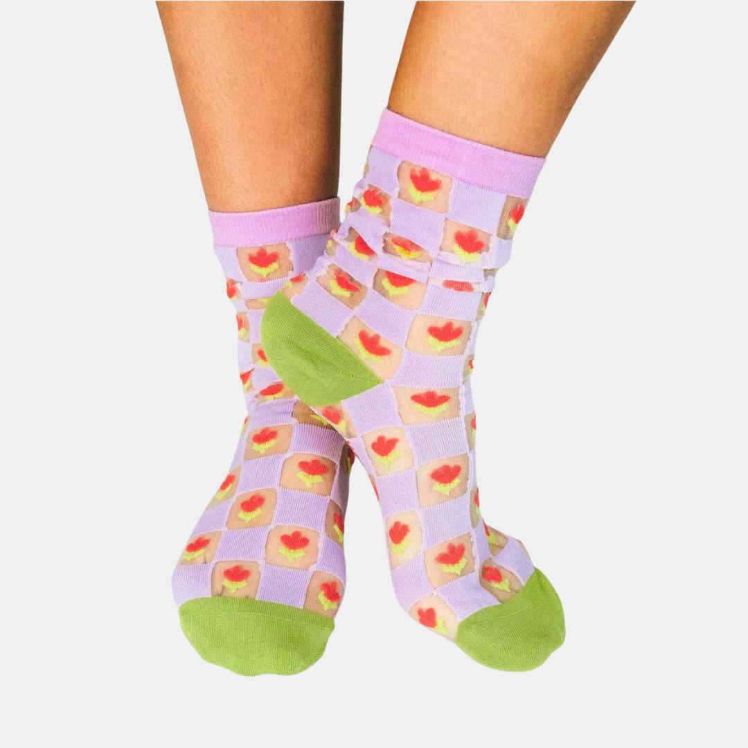 Sheer Checkered Tulip Socks
