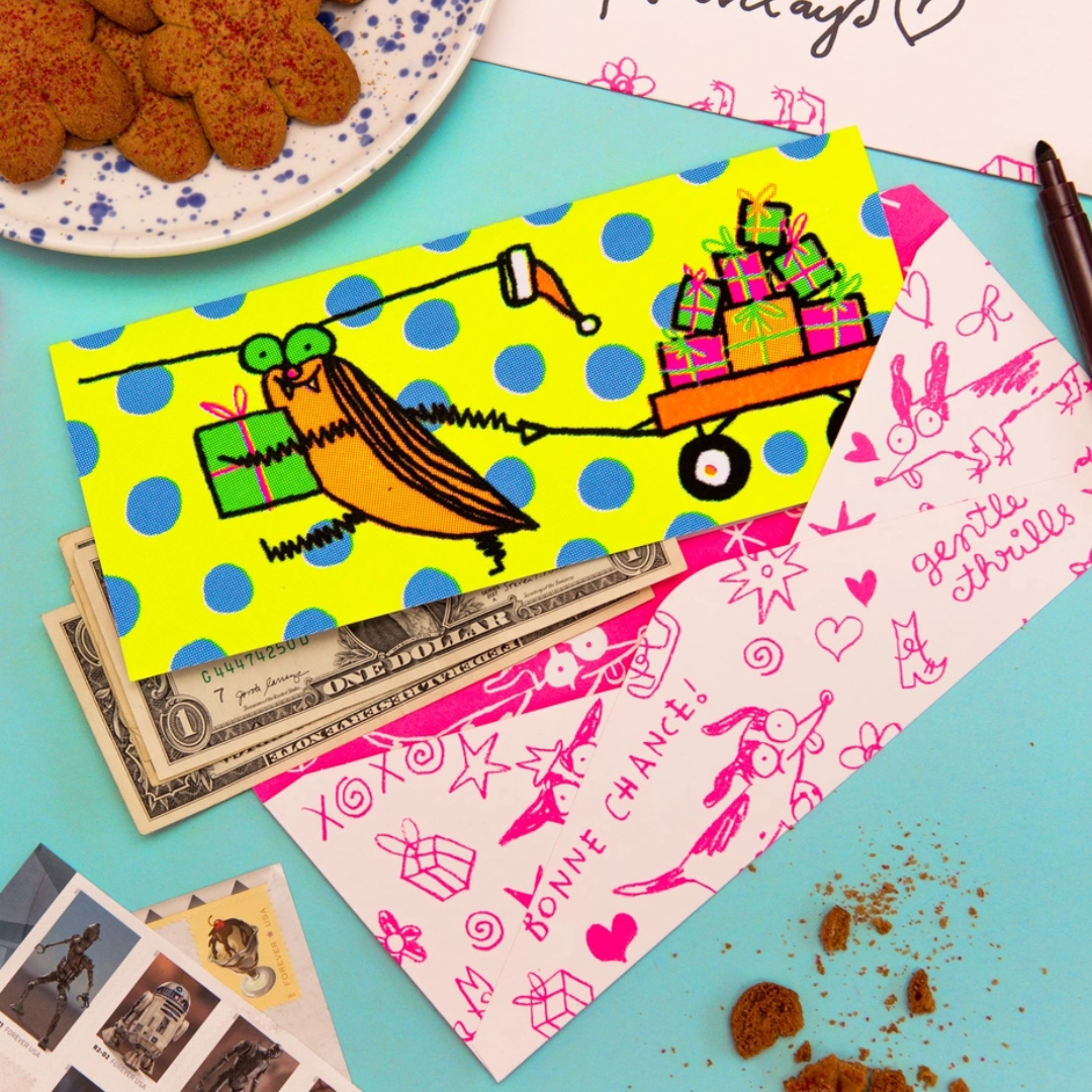 Fuzzy Neon Cucaracha Christmas Card