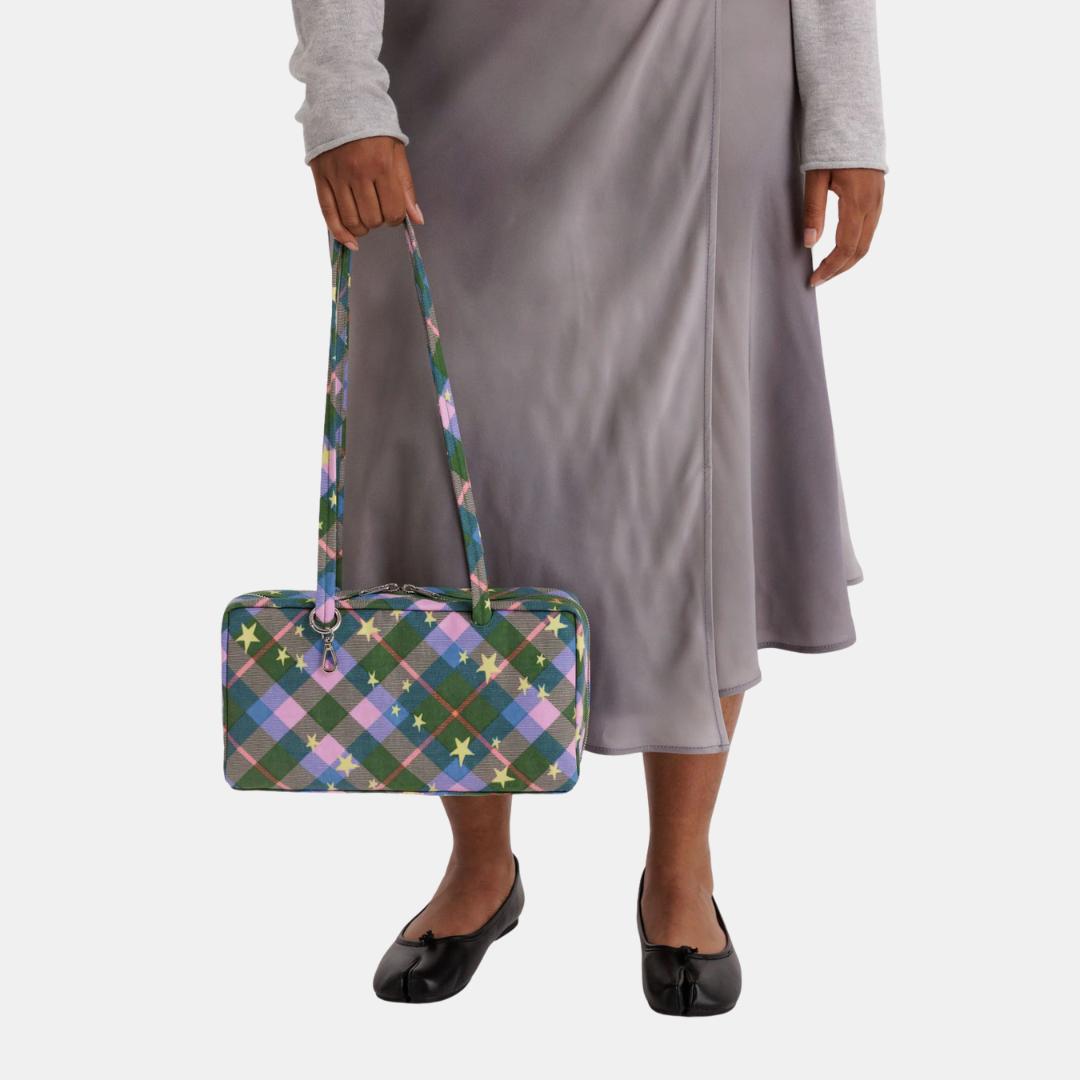 Green Star Plaid Small Nylon Bowler Bag