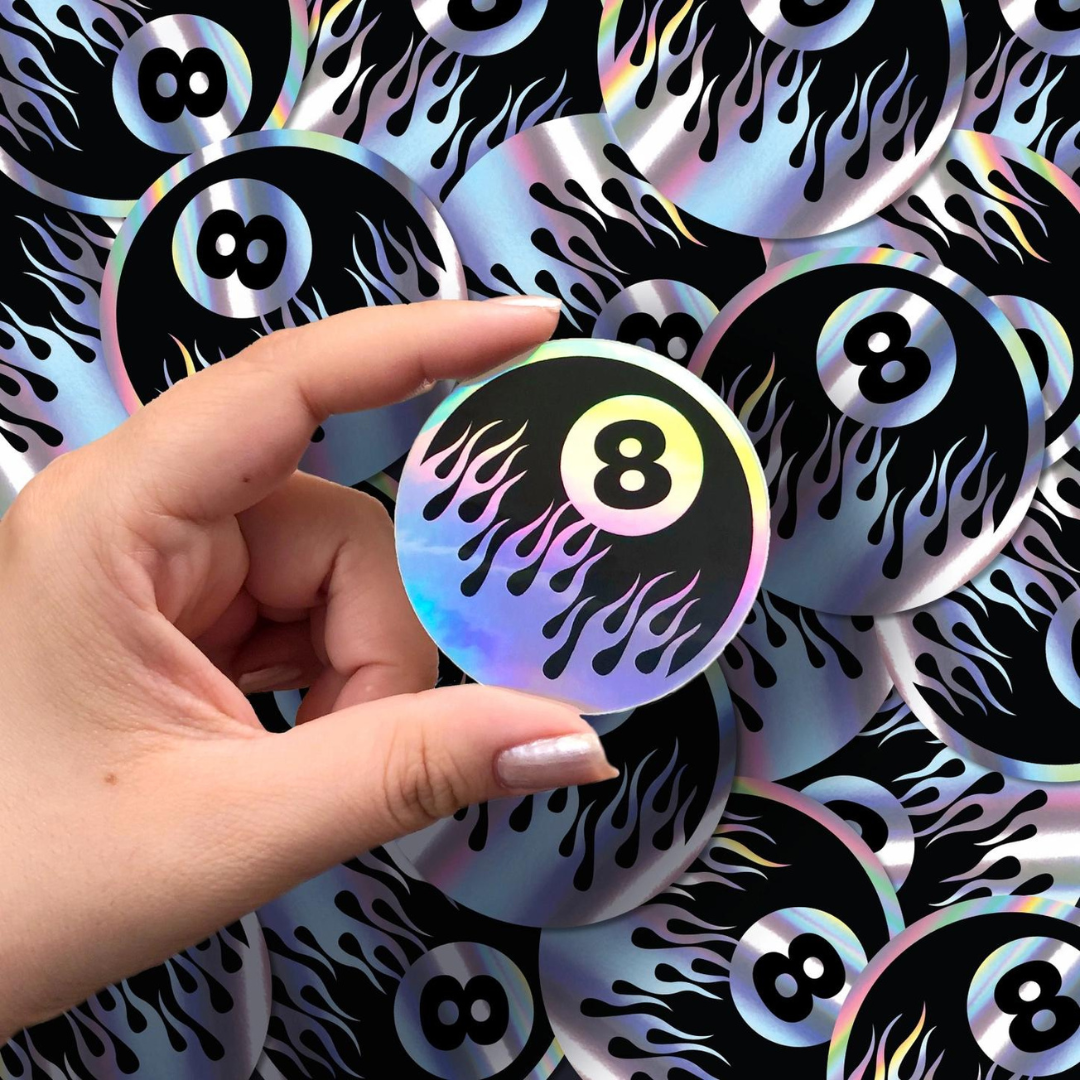 Flamin' 8 Ball Holographic Sticker