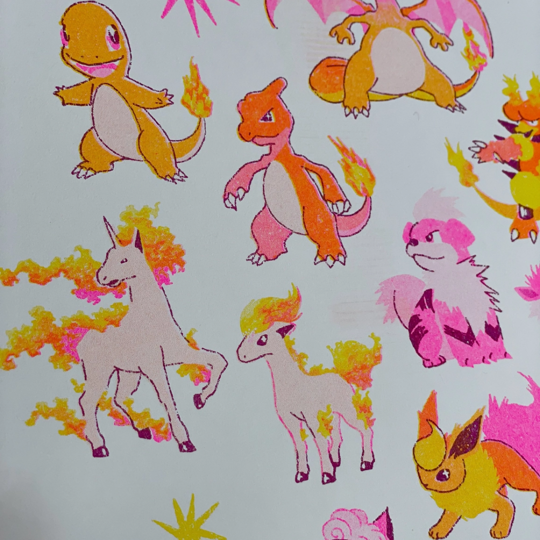 Gen. 1 Fire Pokemon Risograph Print