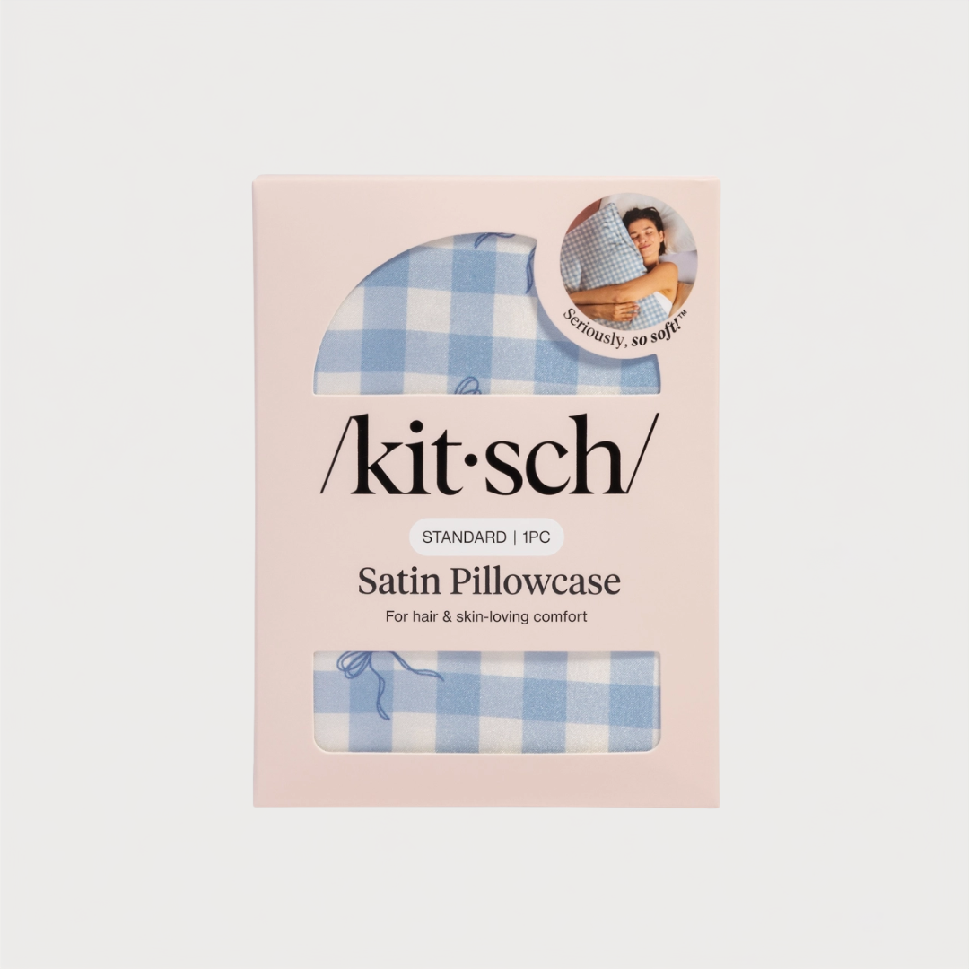 Blue Gingham Satin Pillowcase