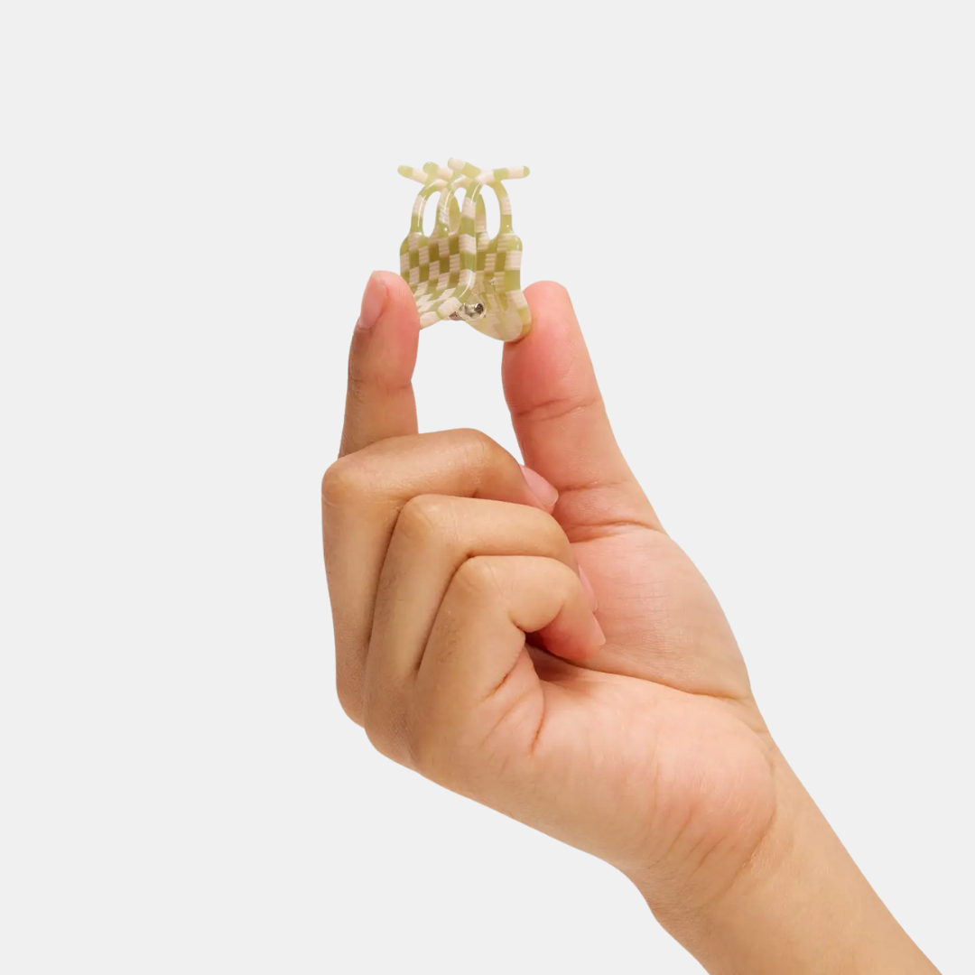 Olive Check Mini Hair Claw