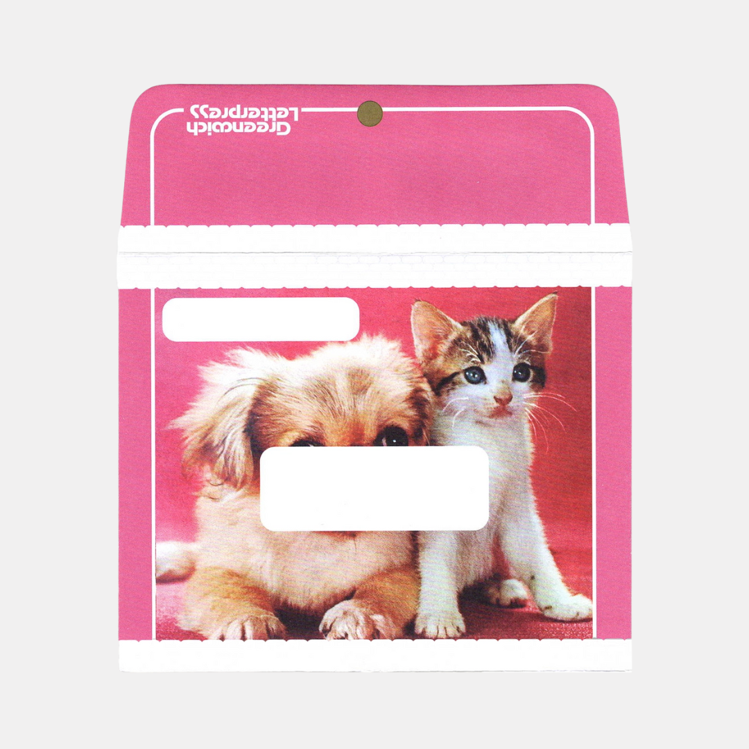 Pink Dog and Cat Envelope + Card Set