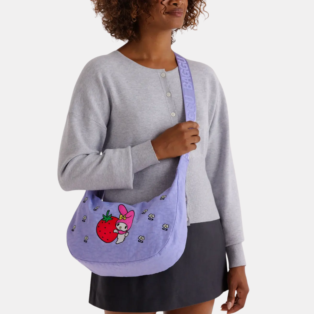 Embroidered My Melody Strawberry Medium Nylon Crescent Bag