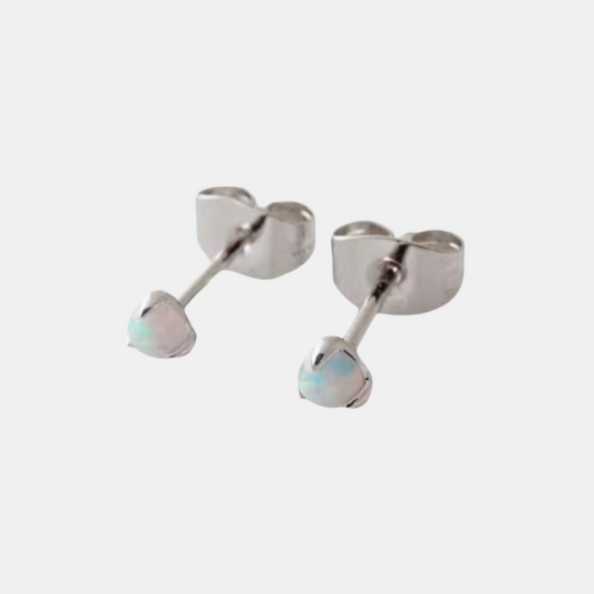 Silver Opal Orb Solitaire Studs