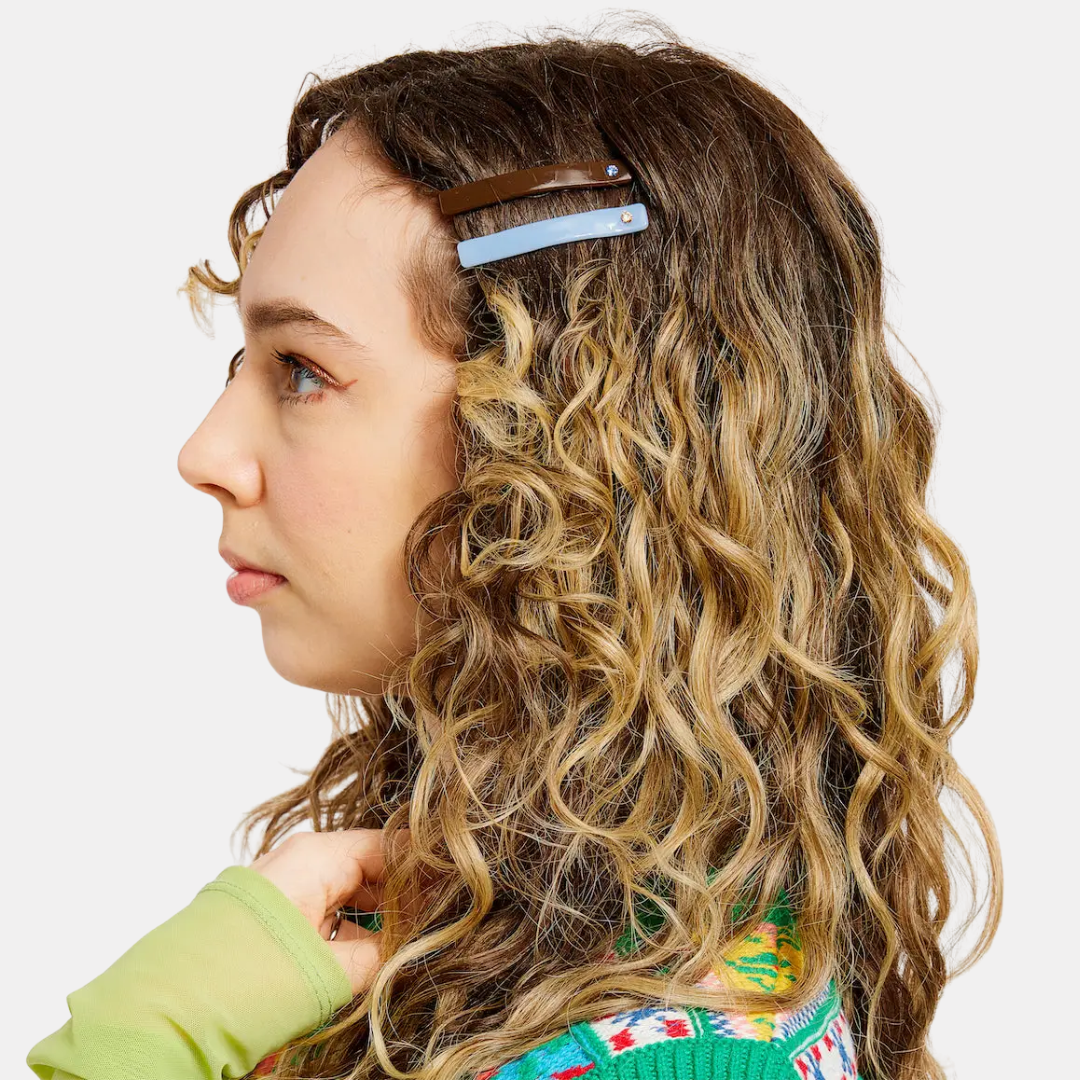 Chocolate + Periwinkle Slide Barrette Set