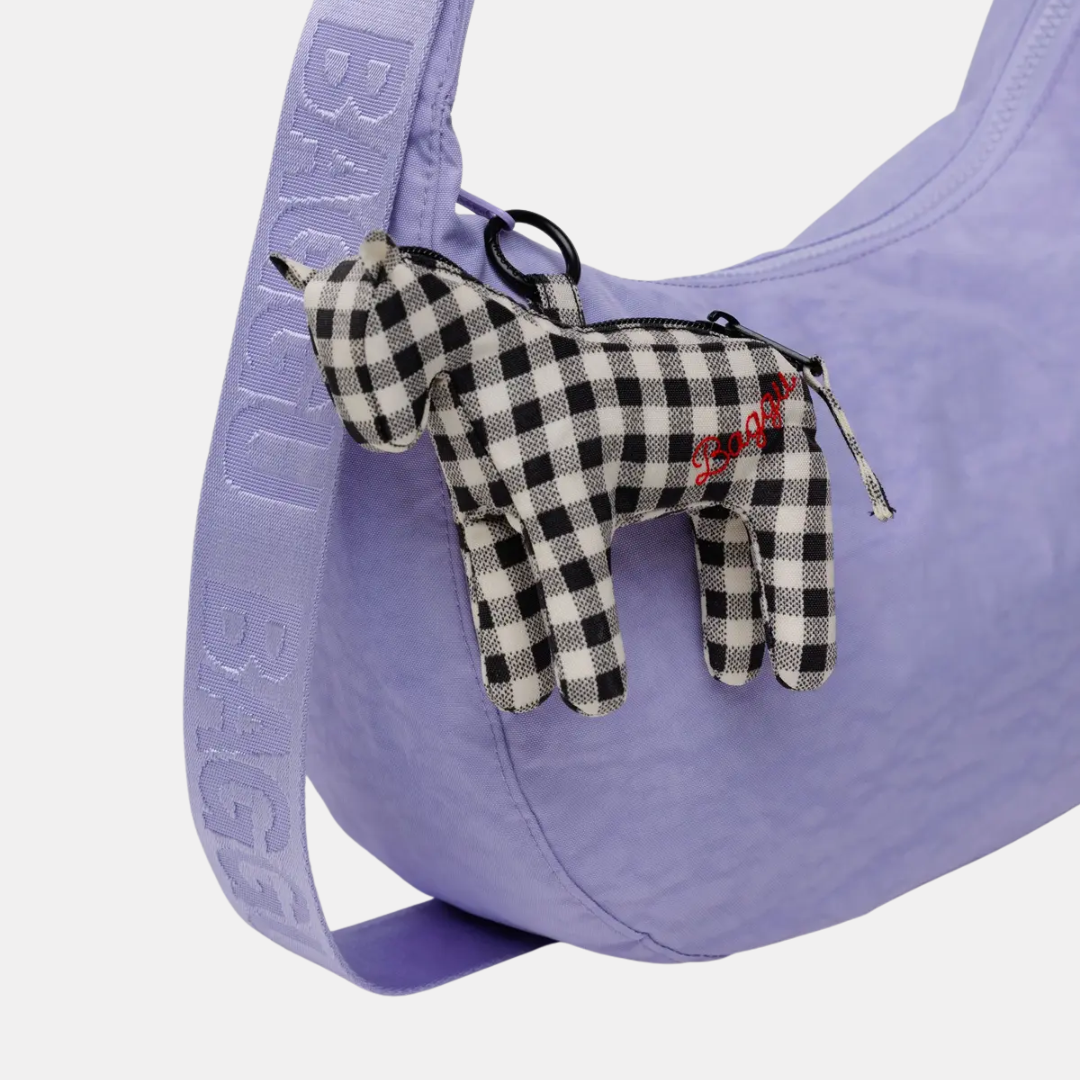 Black + White Gingham Horse Bag Charm