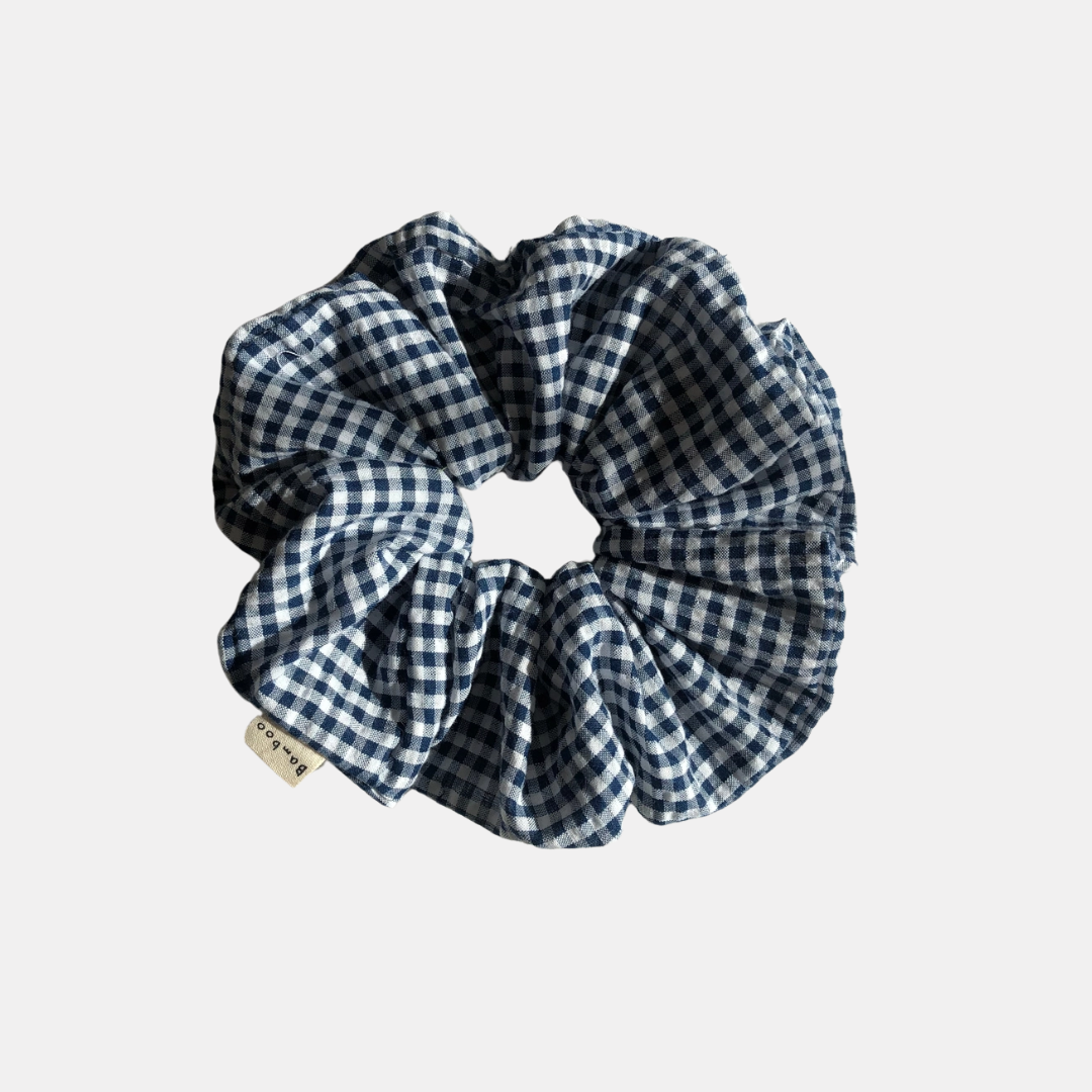 Oversized Navy Blue Gingham Scrunchie