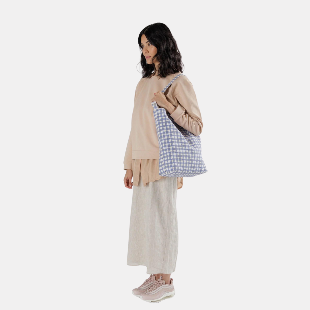 Blue Pixel Gingham Duck Tote