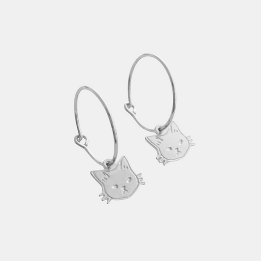 Silver Magic Charm Cat Earrings