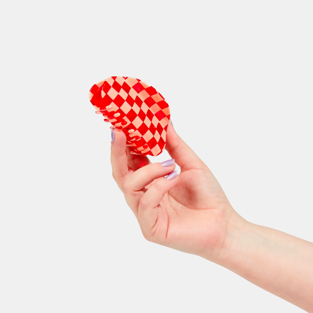 Peach + Red Checker Hair Claw