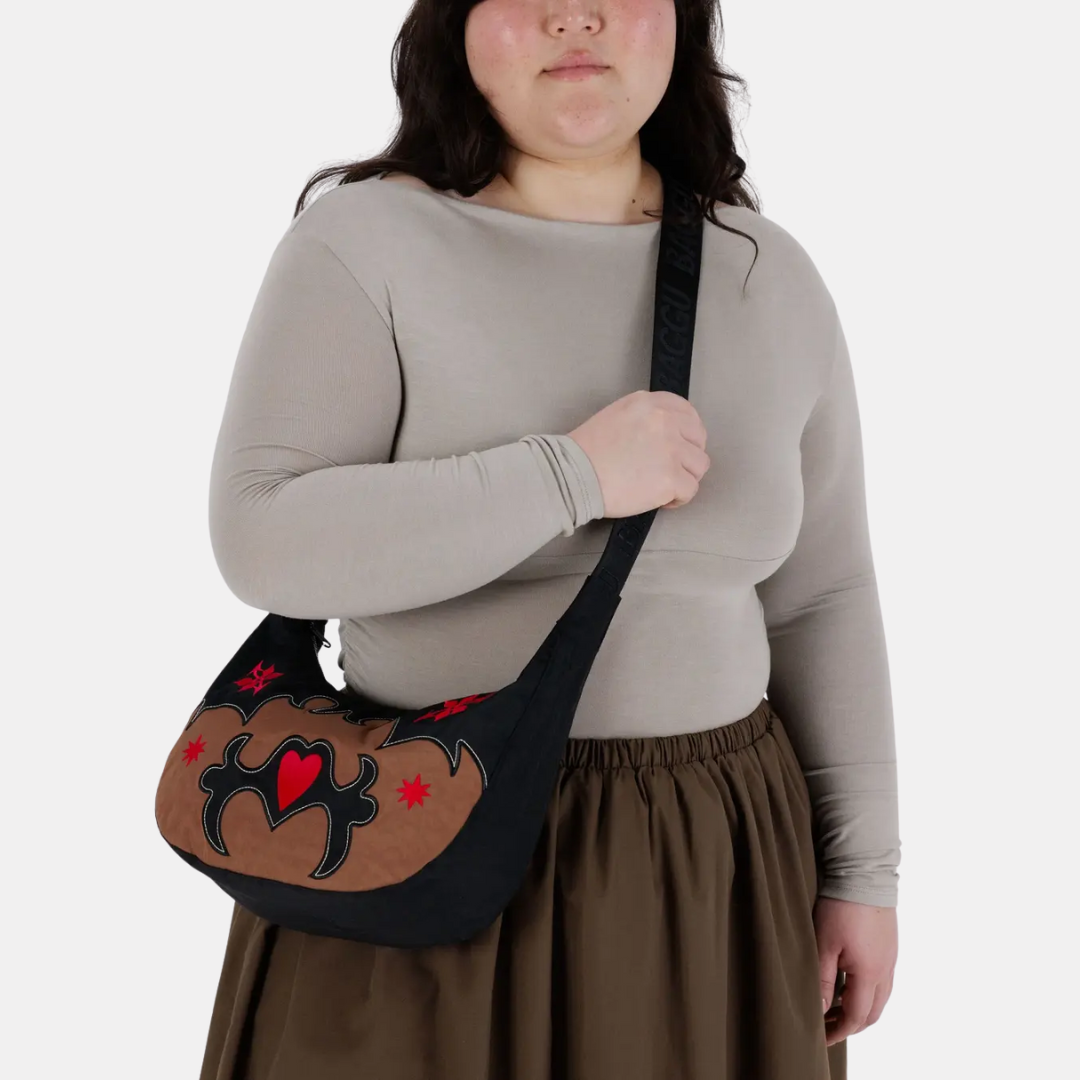 Western Applique Medium Nylon Crescent Bag