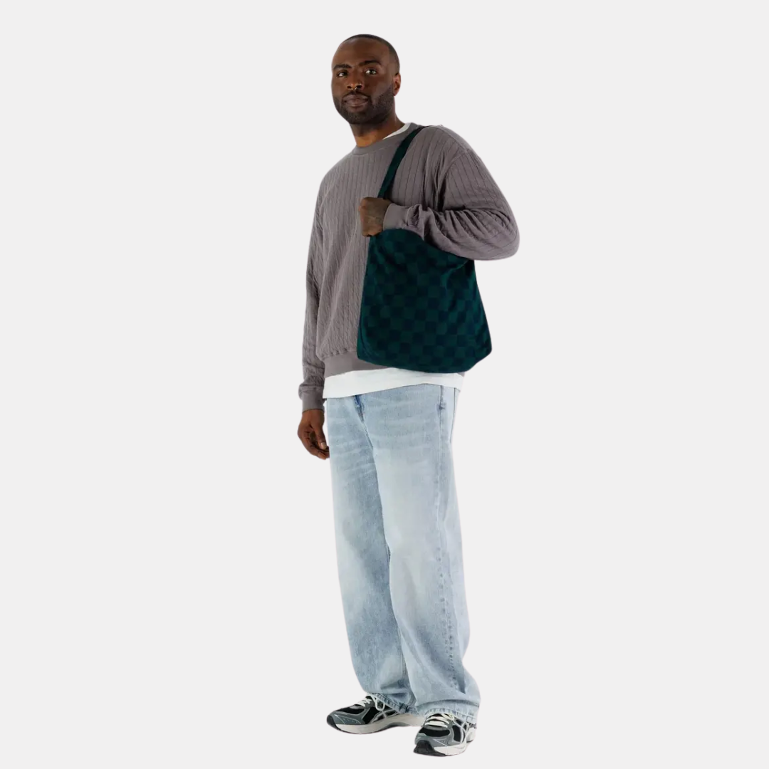 Navy Green Check Horizontal Duck Tote