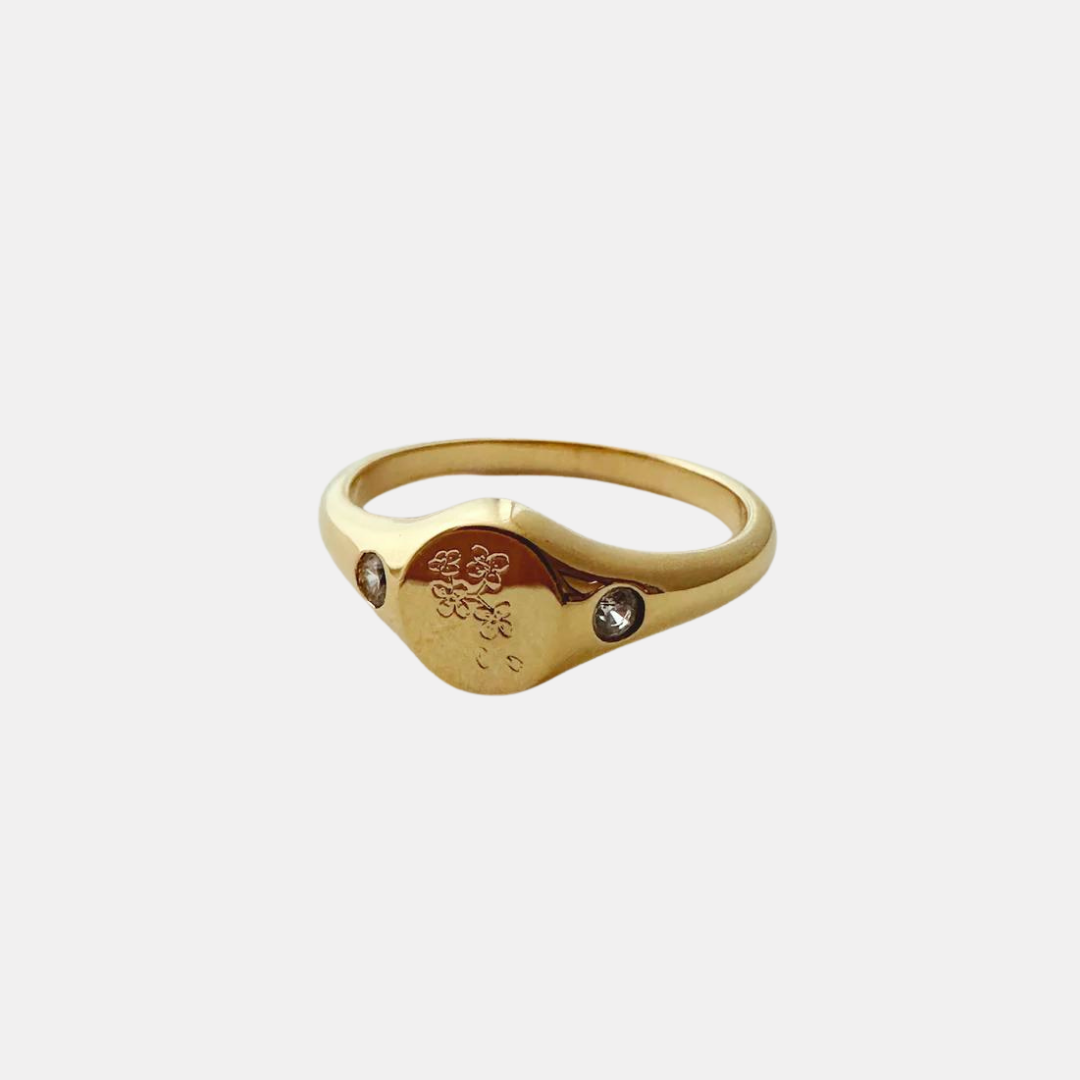 Gold Flora Signet Ring