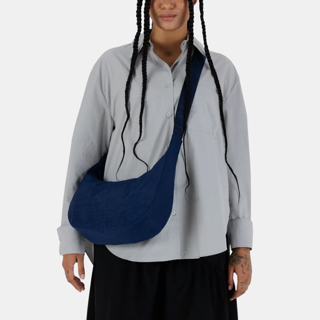 Navy Medium Nylon Crescent Bag