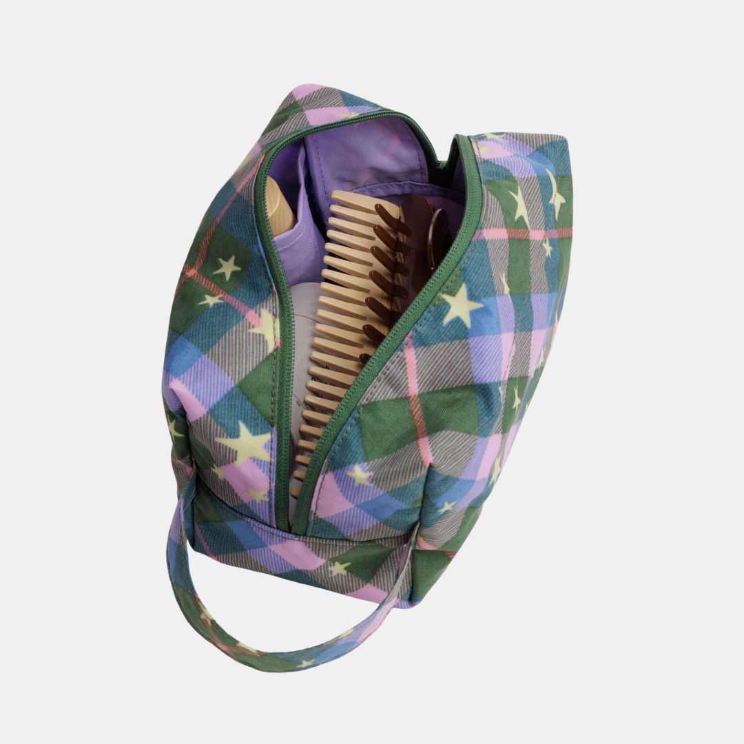 Green Star Plaid Dopp Kit