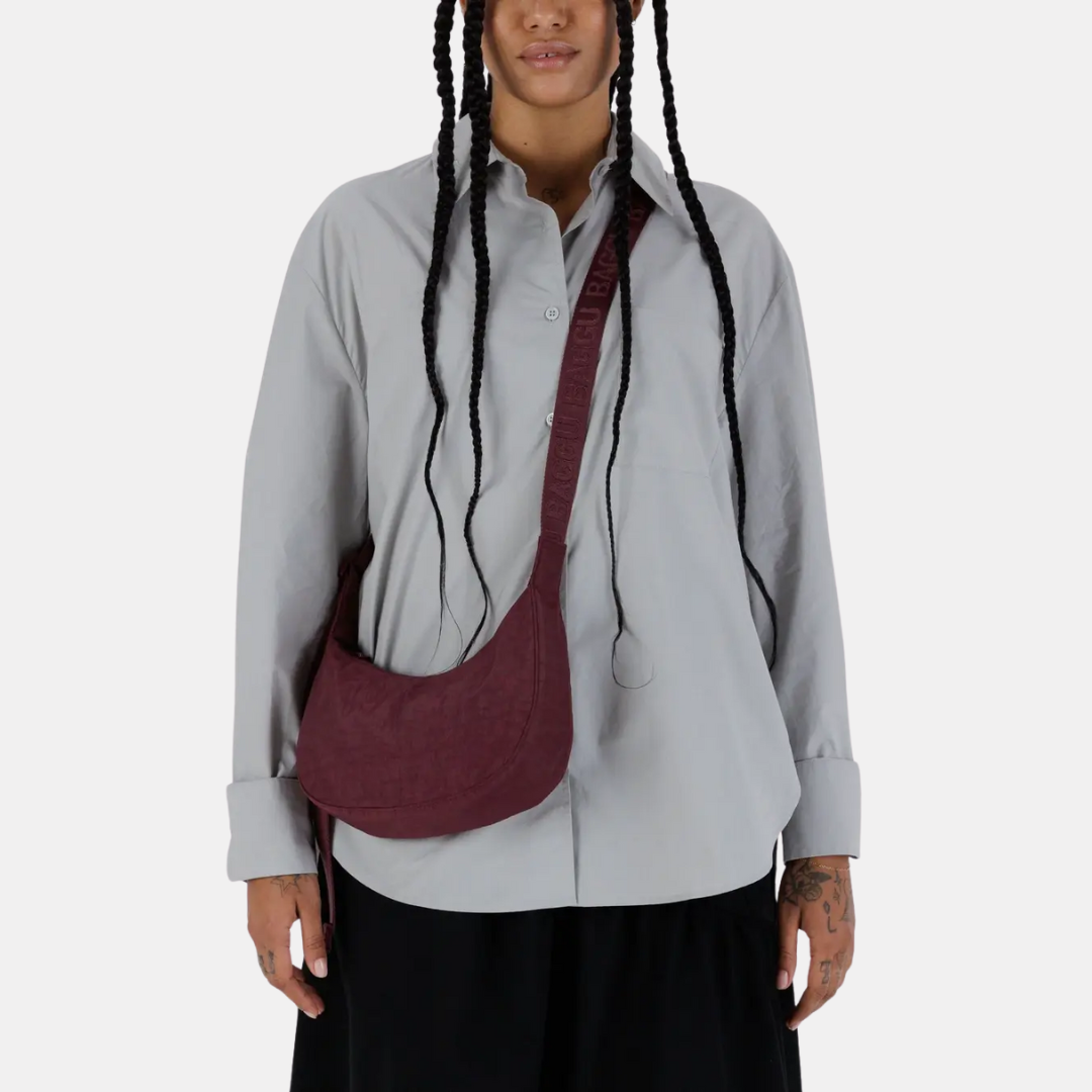 Mahogany Small Nylon Crescent Bag