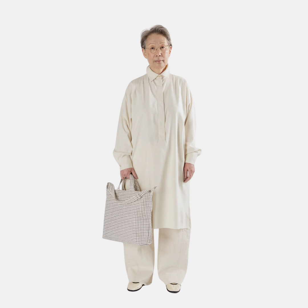 Natural Grid Horizontal Duck Tote