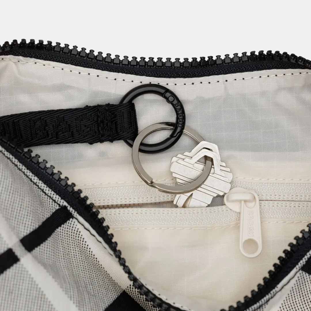 Mixed Plaid Small Nylon Crescent Bag