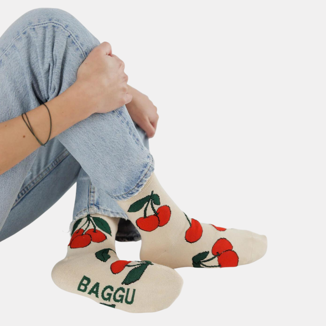 Ecru Cherry Crew Socks