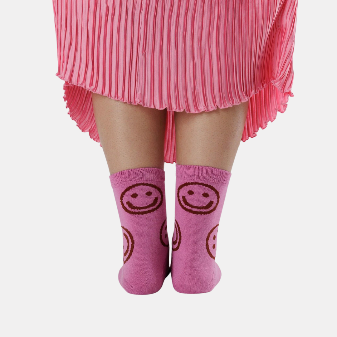 Extra Pink Happy Crew Socks