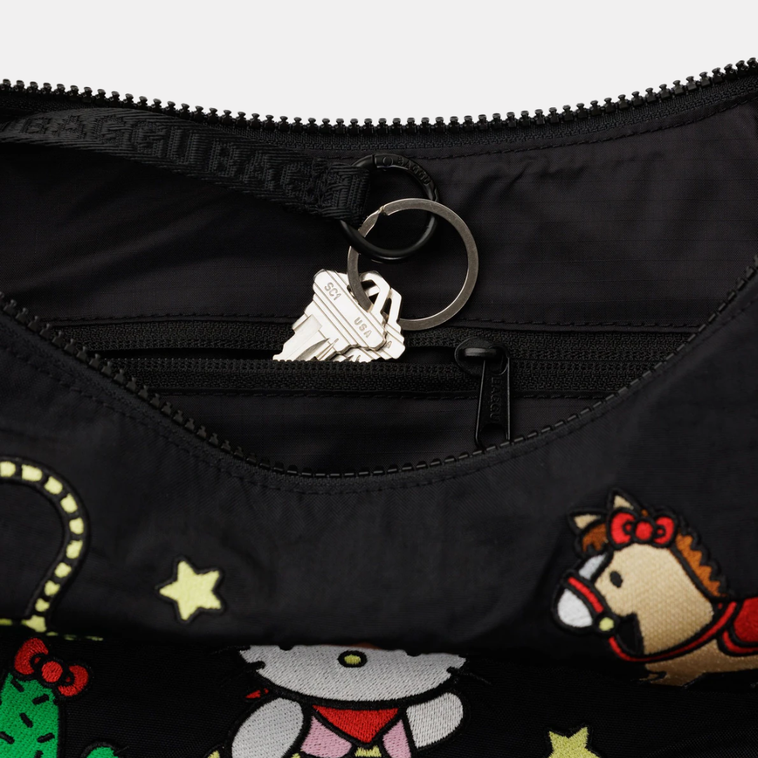 Embroidered Hello Kitty Western Medium Nylon Crescent Bag
