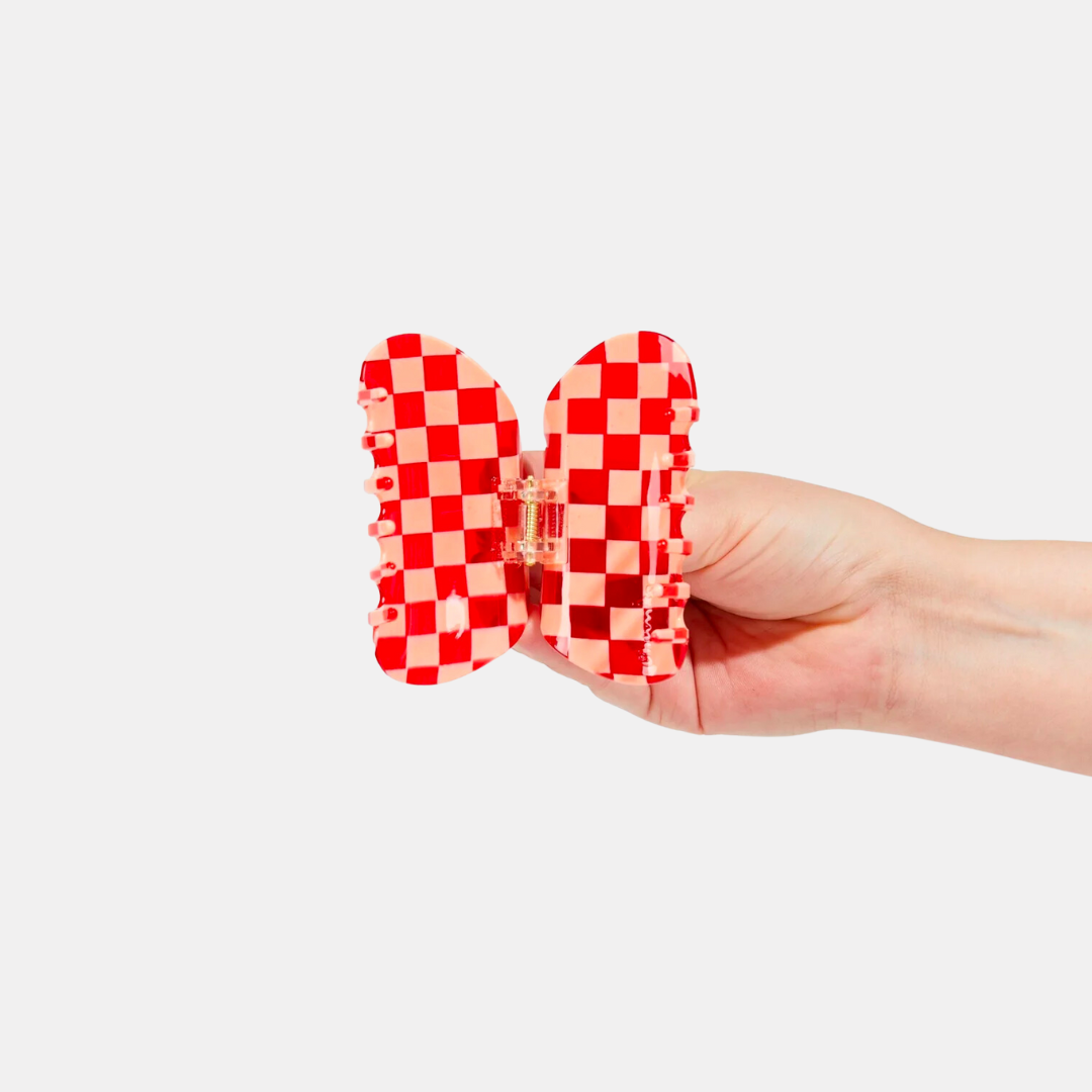 Peach + Red Checker Hair Claw