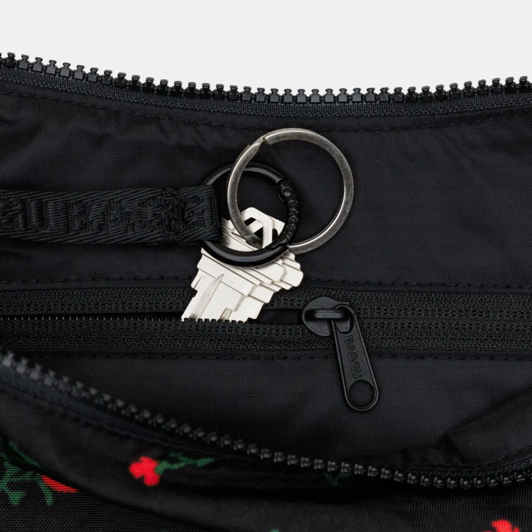 Painted Wildflower Medium Nylon Crescent Bag