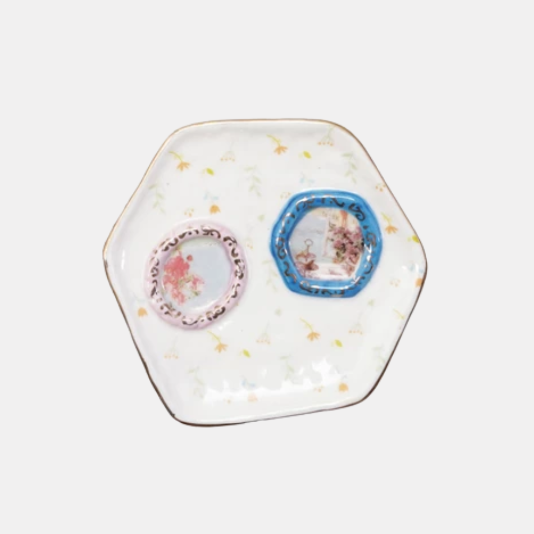 Orange Floral Ceramic Frame Trinket Dish