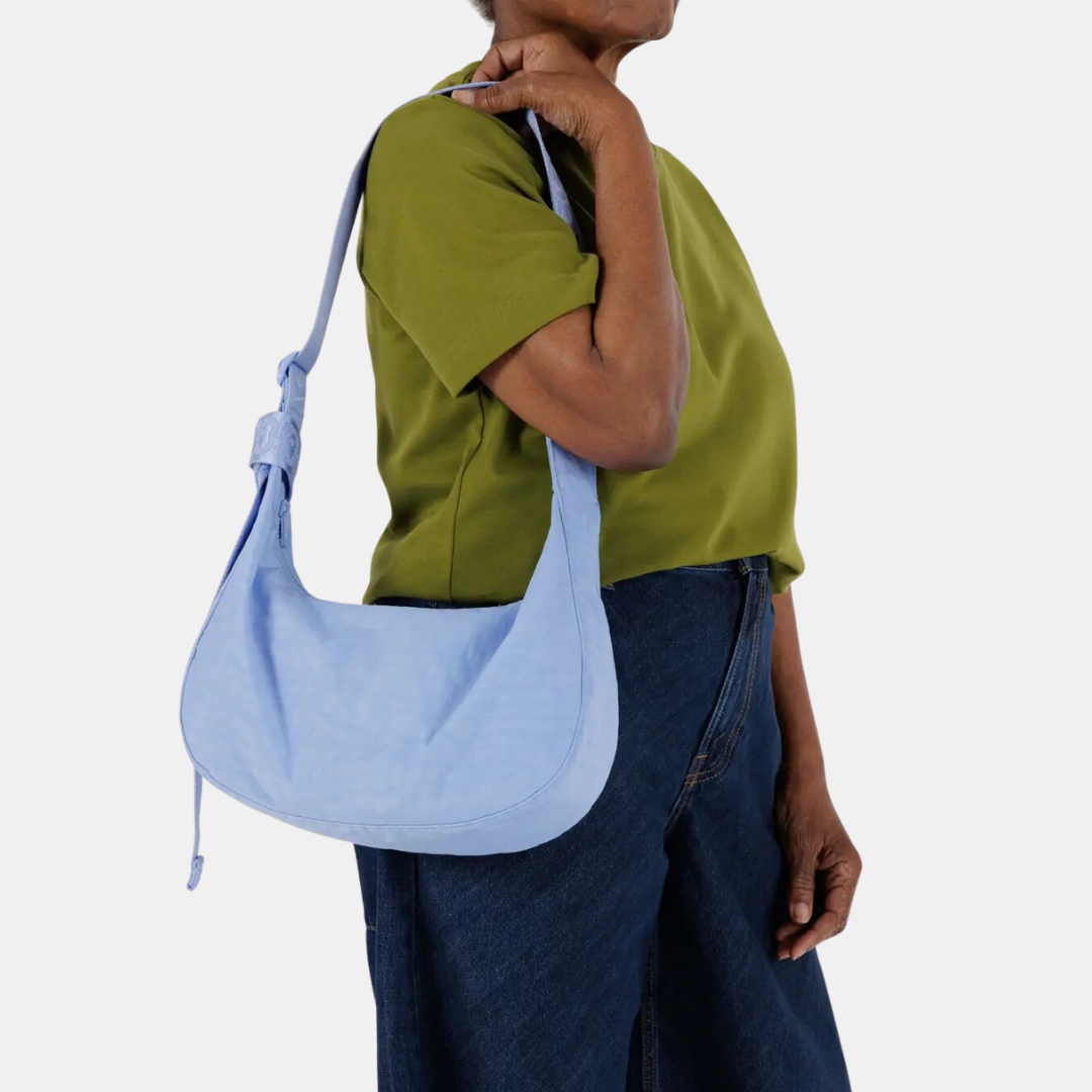 French Blue Medium Nylon Crescent Bag