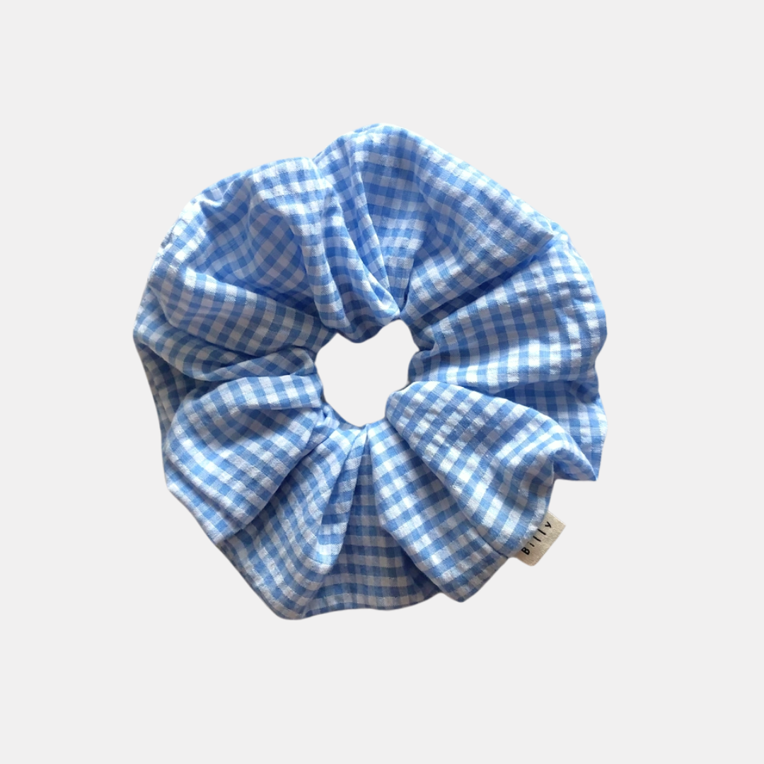 Oversized Sky Blue Gingham Scrunchie