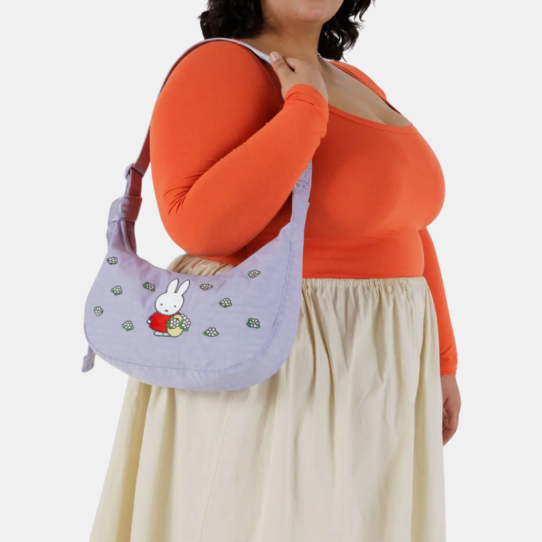 Embroidered Miffy Medium Nylon Crescent Bag
