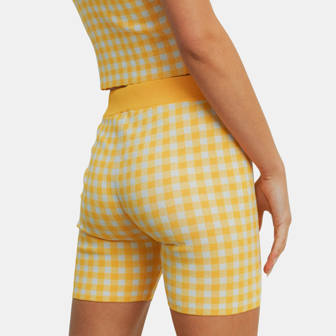 Yellow Gingham Knit Biker Shorts