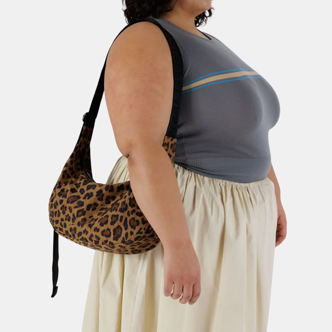 Leopard Medium Nylon Crescent Bag