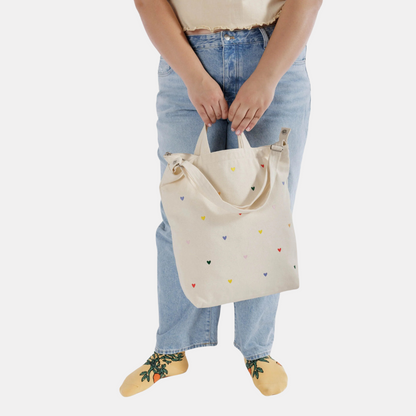 Embroidered Hearts Zip Duck Tote