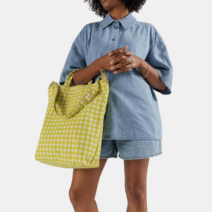 Chartreuse Pixel Gingham Duck Tote